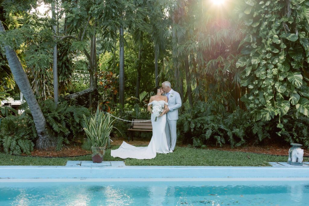A bride and groom at their Key West wedding at The Ernest Hemingway Home